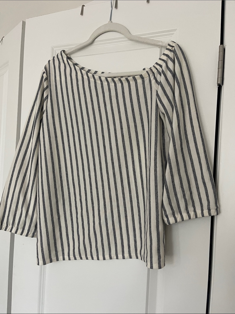 Banana Republic Asymmetrical Cream and Black Striped Boatneck Tunic Top